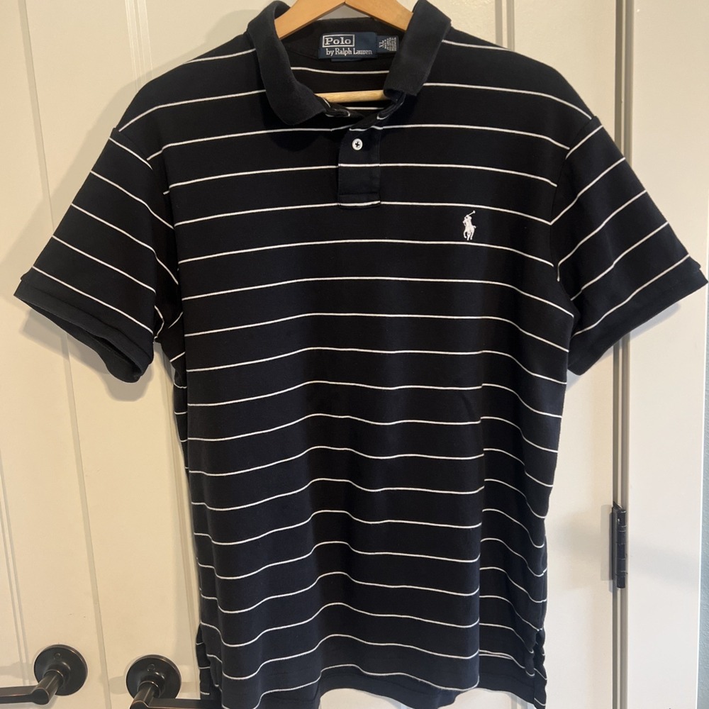 Vintage Polo Ralph Lauren Shirt Mens XL Black White Stripe‎